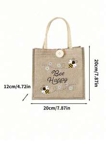 女士多功能手提包，印有可爱的蜜蜂和爱心图案，节日风格字母设计购物袋，适合婚礼、生日、海滩和各种节日场合，亚麻手提包，教师节礼物袋，便携轻巧可折叠收纳袋，简约百搭，护士、医生、教师节礼物收纳袋，母亲节礼物，个人旅行化妆包，购物袋，最佳教师节礼物 - 彩色 - 查看 10