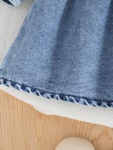 秋冬女宝宝可爱蓝领灯笼袖小马刺绣收腰休闲宽松牛仔连衣裙 - 藍色 - 查看 11