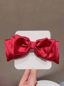 1 Pezzo Fermaglio per capelli con fiocco rosso, accessori per capelli da ragazza, fermaglio a molletta a tre strati per acconciatura a coda di cavallo, adatto per vestiti rossi da Capodanno, decorazione per feste e vita quotidiana - Rosso - Visualizzare 3