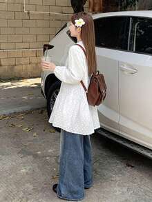 宽松白色长袖休闲衬衫 - 白色 - 查看 9