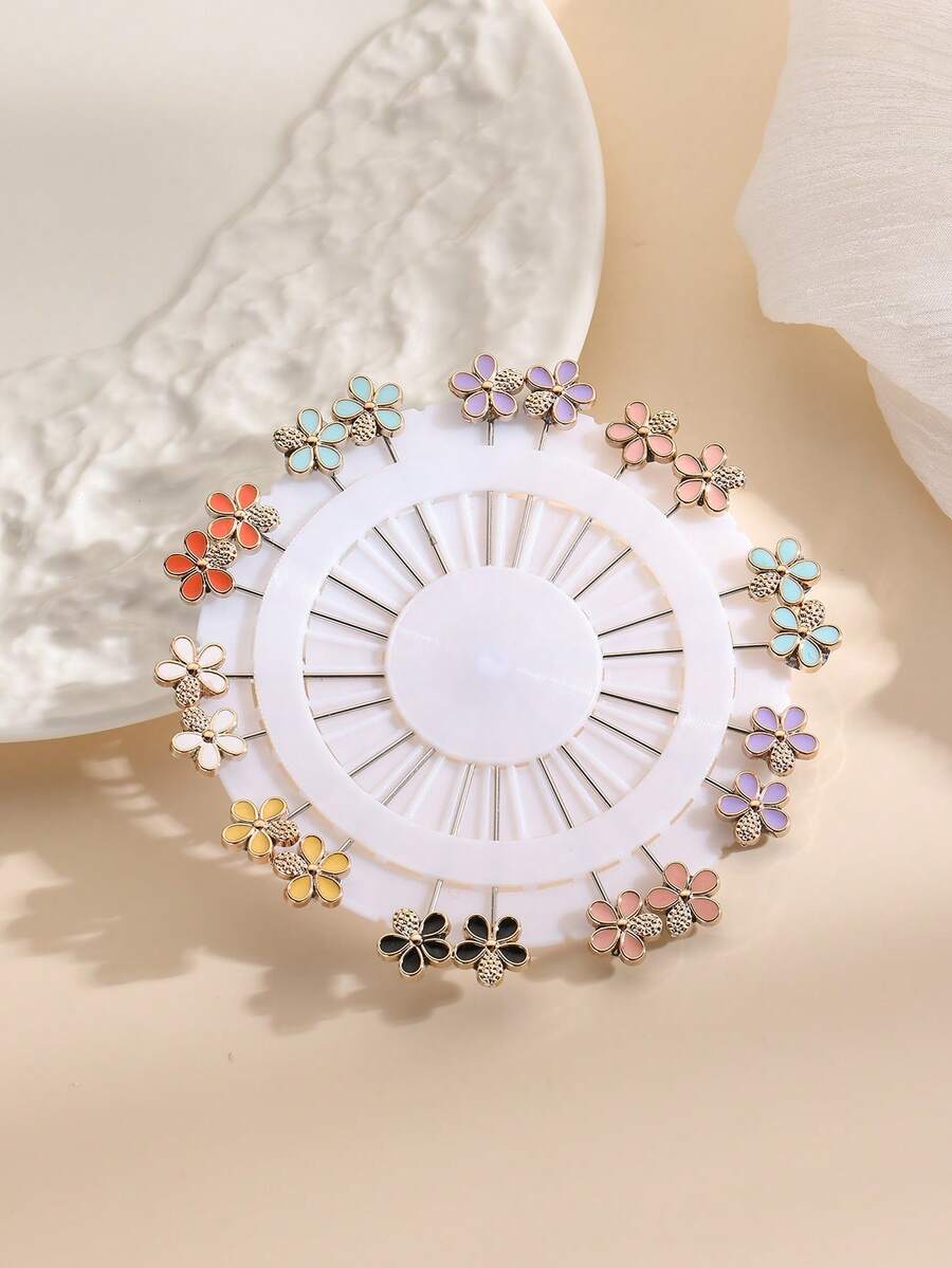 1包/20个花朵披肩别针，日常佩戴，随机发货 - 銀色 - 查看 1