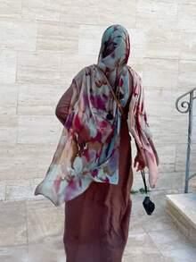 1件装女士波西米亚水彩雪纺头巾，穆斯林秋季头巾，适合日常佩戴 - 彩色 - 查看 5