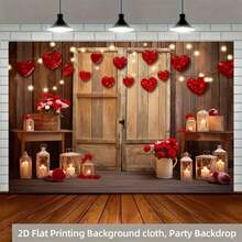 2D Plano, 1 Pieza Fondo de fotografía del Día de San Valentín con puerta de madera antigua, rosa roja y fondo floral para retrato de amantes, regalo, ducha, cumpleaños, decoración de banner - 1 pieza - Ver 2