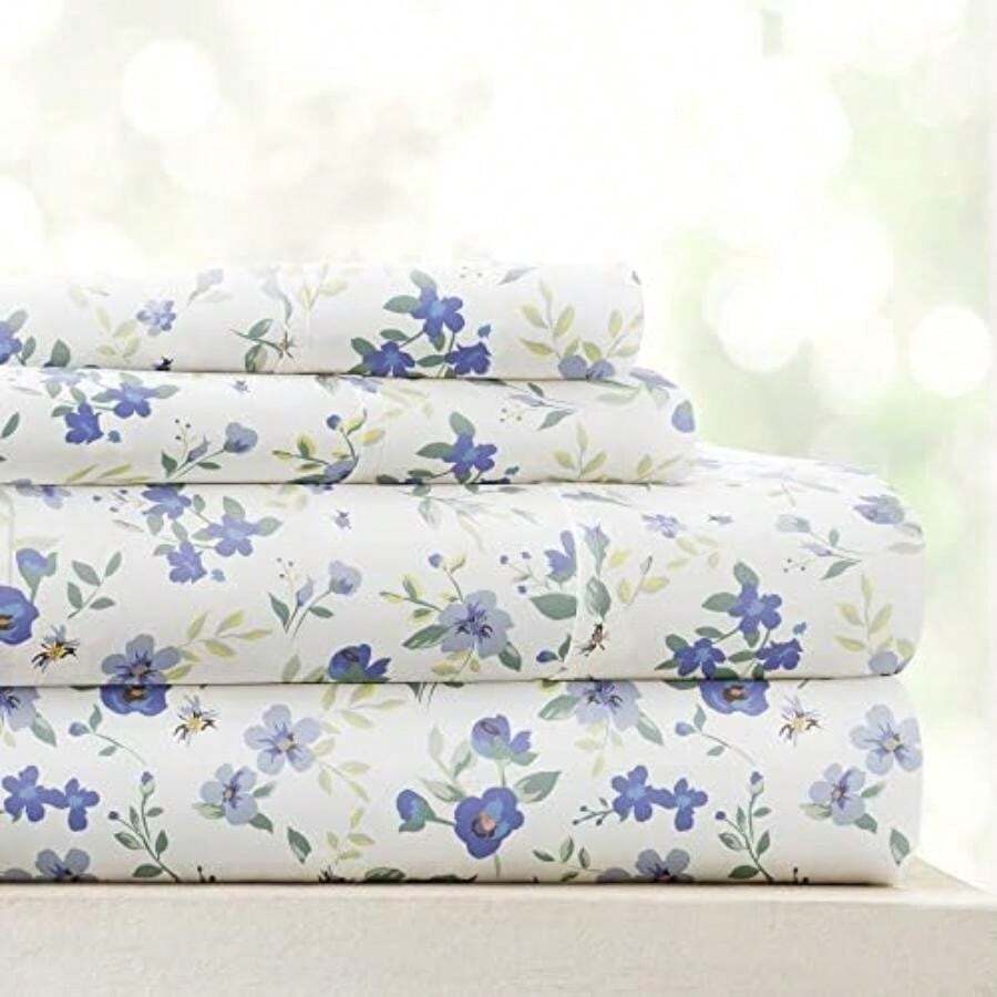 Linen Market - Juego de sábanas de 4 Piezas, Estampado, tamaño , Sage(King Azul claro) - Multicolor - Ver 1