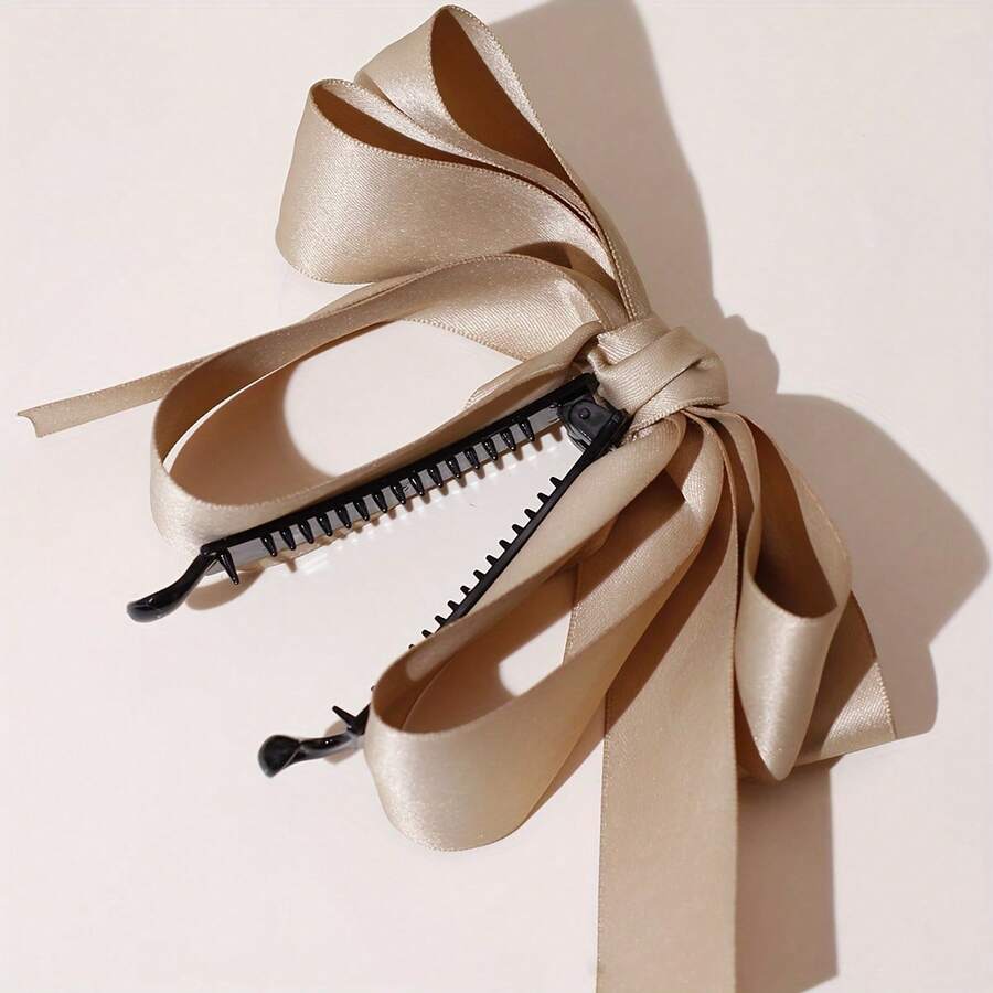 1 Elegant Bow Hair Clip For Women - Available In Solid Black, Red, White, Beige, Brown, Navy Blue, And Deep Burgundy - A Delicate Hair Accessory With Pointed Hooks And Rings, Suitable For Braids, Buns, Ponytails, And High Buns - Durable Hair Clip Suitable For Formal Occasions, Casual Outfits, And As A Hair Accessory - Stylish And Multifunctional Bow Hair Clip For Braids, Buns, Ponytails, And High Buns - Available In Multiple Colors, Including Red - 其中一個顏色一件 - 查看 1