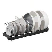 1 Retractable Pot Holder, 7 Adjustable Compartments, Flexible Kitchen Cookware Rack - For POTS, LIDS, Home Kitchen Storage Racks, Used In Cafes, Restaurants, Bars, Kitchen Cooking And Food Storage