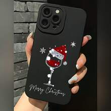 2026 nueva funda de teléfono mate, funda de teléfono copa de vino con gorro de Santa y copos de nieve, impresión de Feliz Navidad para iPhone 17 15 Pro Max 14 13 12  Galaxy S23 S22 S21 Plus, funda protectora, regalo de pareja para él y ella, presente de vacaciones - Azul Klein - Ver 3
