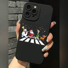 2026 nueva funda de teléfono mate, funda de teléfono con diseño de personajes navideños cruzando la carretera para modelos de  17 y , protector de teléfono, funda de pareja, regalo para novio y novia, presente de vacaciones - Negro - Ver 1