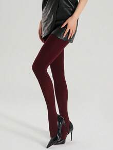 1pc 120D Wine Red Shaping Tights - Festive Light Compression Tights For Women, Elegant & Lifting For Christmas Holiday Parties - Burgundy - View 5