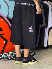 Black Baggy Denim Bermuda Shorts, Bear, Sow Culture Street Skate, New Product On , Launch. - 黑色 - 查看 2