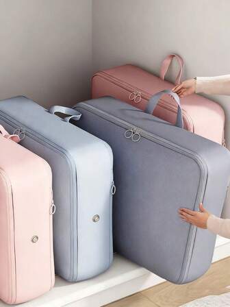 1/4件装超节省空间自压缩收纳袋便携式衣橱斜纹防水被褥拉链压缩储物袋可折叠衣柜搬家行李袋展开后高度达18厘米/7.1英寸