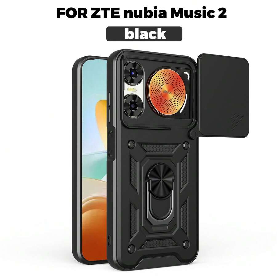 努比亚音乐2 4G手机壳，带滑动摄像头和支架 - 黑色 - 查看 1