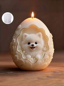 1pc Egg-Shaped Pomeranian Dog Candle Mold - Elegant & Golden Pet-Themed Silicone Mold With Intricate Design, Christmas Gifts, Perfect For Resin, Soap, Candle Making, Festive Gift Molding | Elegant Candle Mold | Detailed Craftsmanship - White - View 2