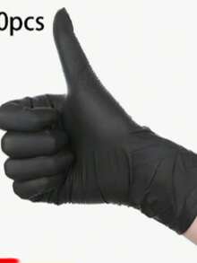 100 guantes de nitrilo desechables multifuncionales, excelentes ayudantes para limpiar y cocinar, diseño duradero, resistentes al agua y al aceite, adecuados para diversos escenarios de cenas en el hogar. - Negro - Ver 2