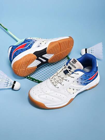 1 par professionella badmintonskor för barn och pojkar, halkfri gummisula, mikrofibermaterial, modern snörningsdesign i kontrastfärg, enkel på- och avtagning, sportskor för träning och tävling