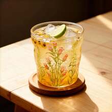 Taza de café y té,Taza de zumo,cristal borosilicato con bonito estampado de flores,Resistente al calor y al frío,Regalo para cumpleaños Navidad (campanadas) - Iris Rojo - Ver 9