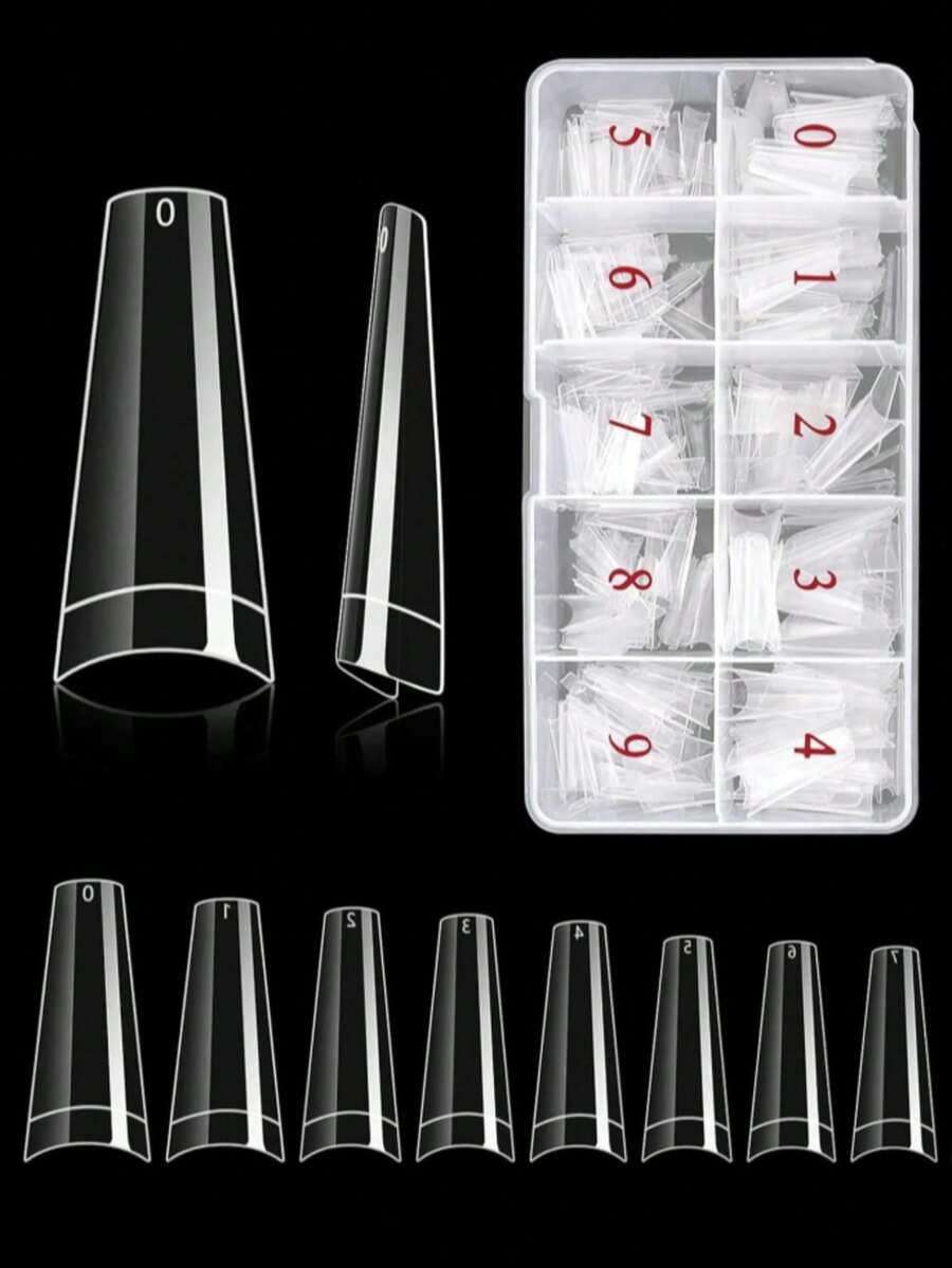 500pcs Half Cover False Nails Press On Nails Tips Long Coffin Clear Artificial Acrylic Nail Extension 10 Sizes For DIY Nail Art Salon Manicure Tools