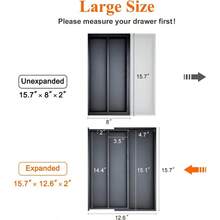 HAWTBamboo Kitchen Tool Drawer Organizer Storage Black Cutlery Tray Expandable Silverware Drawer Divider Organizers Large Cooking Utensil Holder For Drawers Spoon Flatware Organizer Silverware Trays - 黑色 - 查看 2