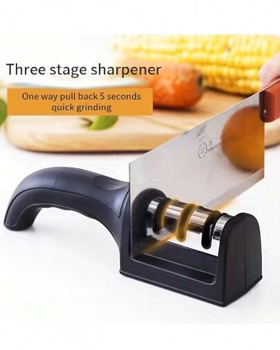 1pc Afilador de Cuchillos de Mano de 3 Etapas - Afilado Manual Rápido y Fácil, Acero Inoxidable, No Necesita Electricidad, con Mango Ergonómico para Esenciales de Cocina