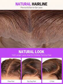 MEGALOOK 升级版 13x6 Three-Go™ Max 无胶假发，棕色头发，浅金色挑染，自然波浪卷发，带抽绳 - 100% 真人发，预剪蕾丝耳到耳超大发际线，透明蕾丝熔合，预拔毛，真发无结渐变挑染假发