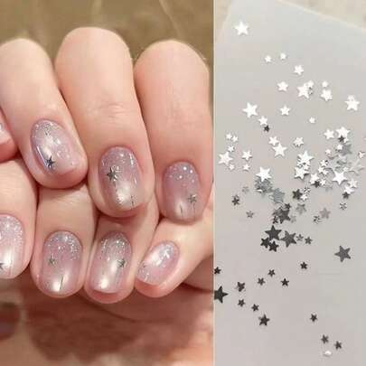 1 Hộp Trang Trí Móng Tay Hình Ngôi Sao Kim Tuyến, Hình Dán Móng Tay Hình Ngôi Sao Bạc Siêu Mỏng Mini, Trang Trí Đầu Móng Lấp Lánh, Phụ Kiện Làm Móng Tự Làm Đa Năng.