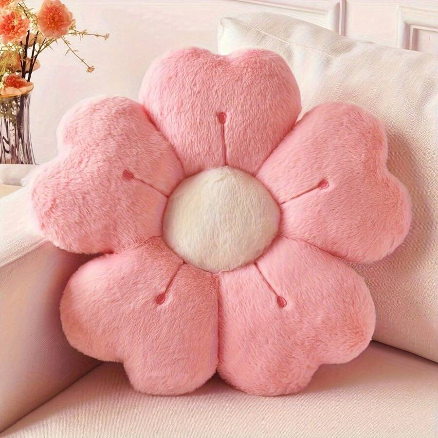 1pc, Daisy Flower Plush Pillow - Comfortable And Cute Bed And Sofa Decorative Cushion, White/Pink Soft Fabric Floor Seat Cushion, 13.7inch Piece, No/3 Piece Set - 粉紅色單件 - 查看 1
