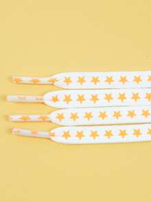 1 Pair White Five-Pointed Star Pattern Woven Casual Shoelaces, Suitable For Sneakers, Canvas Shoes, Skate Shoes - White - View 2