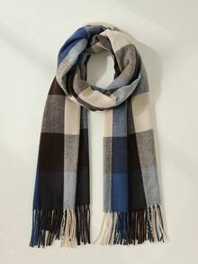 1 Stück karierter Patchwork Fransen Schal/Schal