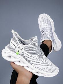 Men's Knitted Casual Shoes – Breathable Lace-Up Sneakers With Cushioned Sole, Lightweight Walking Shoes For Indoor & Outdoor, Ideal Gift For Men - 白色 - 查看 9