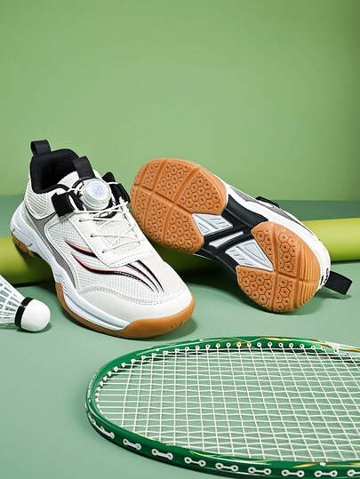 1 par badmintonskor för barn, vår/höst, snörning, nätovandel, halkfri gummisula, justerbart vridspänne, enkel på- och avtagning, lämplig för vardagssporter, badmintonmatcher, sportskor för flera olika situationer