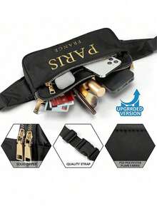 纯色胸包，饰有纯色“Paris”字母，配有可调节肩带，可作运动腰包、户外休闲斜挎包使用，品质优良，实用耐用，防污渍。适合日常使用、露营、徒步、跑步和旅行，是圣诞节、斋月、新年、生日和情人节的理想礼物。 - 彩色 - 查看 6