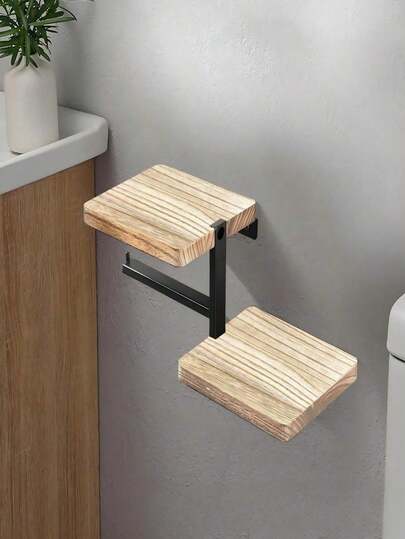 1pc Wall-Mounted Toilet Paper Holder, Wooden Tissue Paper Rack, Bathroom Accessories, Wall-Mounted Paper Towel Holder, Sturdy And Durable, Elegant And Fashionable, Bohemian Style, Suitable For Bathroom, Kitchen, Bedroom, Study, Hallway And Living Room, Wooden Product. Note: Due To Different Shooting Angles And Lighting, There May Be Color Differences, And The Wood Grain Pattern Is Randomly Distributed.