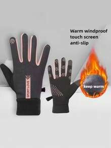 1 Paar Damen Winter Warm Winddichte Handschuhe, Handschuhe mit vertikalem Logo, Warm Fahrradhandschuhe, Anti-Rutsch Touchscreen Handschuhe - Verschiedenfarbig - Übersicht 3