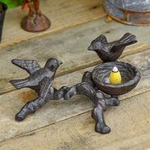 DSungmor Vintage Cast Iron Tealight Candle Holder Lovely And Beautiful Birds Nest Design Unique Tabletop Shelf Home Decor Pieces Small Birds Statue Candle Holders Coffee Table Centerpieces Decor - 鄉村棕色 - 查看 4