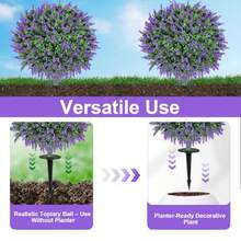 Artificial Boxwood Topiary Balls With Lavender Set Of 2 UV-Resistant 58cm Fake Shrubs With Ground Spikes Faux Evergreen Decorative Plants For Outdoor Indoor Porch Patio Garden - Green - View 5