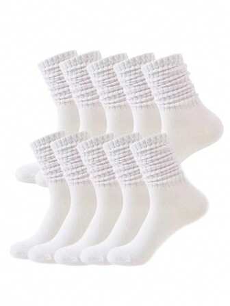 1/5/10 Pairs Women's White Fashionable Bubble Pile Socks, Comfortable, Breathable, Classic, European Style, Casual Socks, Mid-Calf, Suitable For Pairing With Canvas Shoes, Sneakers