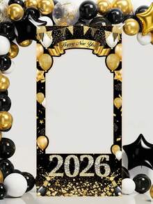 1 Stück 2026 Neujahrs Fotorahmen Banner, 60x120cm Schwarz Gold Glitzer Diamant Neujahrsparty Fotohintergrund, strapazierfähiger Polyesterstoff, Frohes Neues Jahr Fotorequisiten, Silvester Party Zubehör, Frohes Neues Jahr Dekoration 2026 - Verschiedenfarbig - Übersicht 3