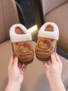 Hello Kitty Kids Girls' Fashion Warm Plush KT Cat Slippers, Comfortable Fluffy House Slippers For Autumn/Winter - Khaki - View 5