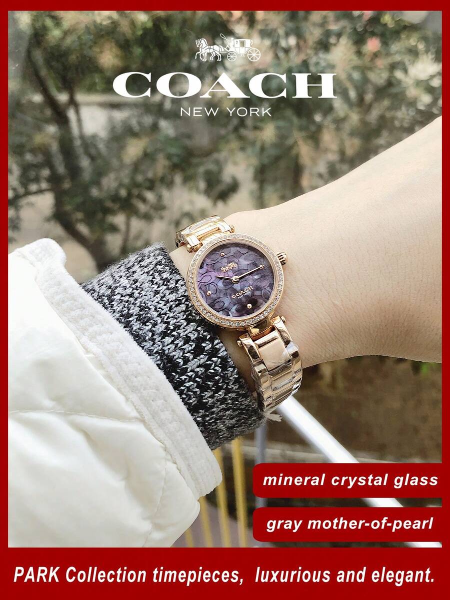 Coach Park Crystal Dial Rose Gold Steel Strap Watch For Women - Rose Gold - View 1