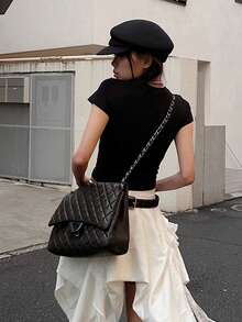 Round Neck Short Sleeve T-Shirt, American Style Baddie, Summer New Letter Print, Slim Fit Cropped Women's Top - Black - View 7