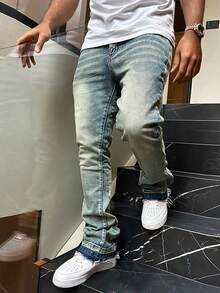 Quần Jeans Ống Loe Co Giãn Ôm Cổ Điển Cho Nam, Thiết Kế Thời Trang Đường Phố Thường Ngày, Phù Hợp Với Mọi Mùa - Màu xanh lam - Xem 2