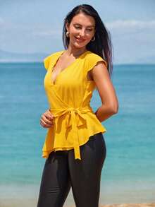 Blusa Amarilla Sin Mangas Escote V Detalle Listón Costado Mujer TE AMOMO - Amarillo - Ver 3