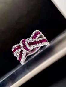 New Fashion Exquisite Red Synthetic Bow Ring Engagement Anniversary Ring Women's Jewelry Daily Casual Accessories - Red 1 - 查看 14