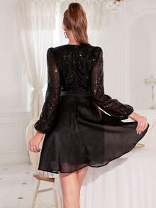 D&M 对比亮片斜领连衣裙 派对连衣裙 婚礼宾客连衣裙