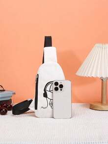 1pc Nylon Zipper Closure Cute Earphone Case With Boy Pattern, Suitable For Daily Use - White - View 3