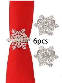 4/6pcs Christmas Snowflake Napkin Rings, Suitable For Christmas Home Dining Table Decor Napkin Holders, Snowflake Napkin Clips - Multicolor - View 8