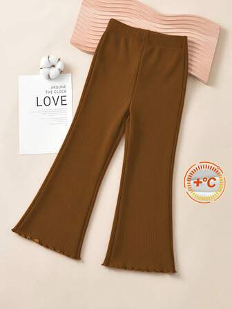 Young Girls Thin Flocking Flare Pants, 2025 Autumn/Winter New Simple Versatile Thermal Lined Trousers, Fashionable Young Girl Wide Leg Pants For Outdoor Wear, Elegant Stretchy Girls Long Pants