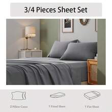 3/4 Pieces Sheet Set, Cooling Sheets For 3 Pieces Twin Sheet Set With Pillowcase, Full/Queen/King Size Bed Set With 4Pieces, Derived From Microfiber, Breathable & Soft, Deep Pocket Up To 16", Hotel Luxury Silky Bedding For Hot Sleepers - 深灰色 - 查看 1