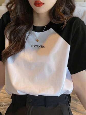 女士夏季拼接短袖T恤