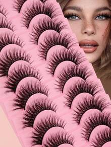 10 Pairs Natural Fake Mink Eyelashes, Soft And Fluffy, Reusable Thin Band Lashes, Natural Curl, Christmas Decoration - Natural Lashes - View 3